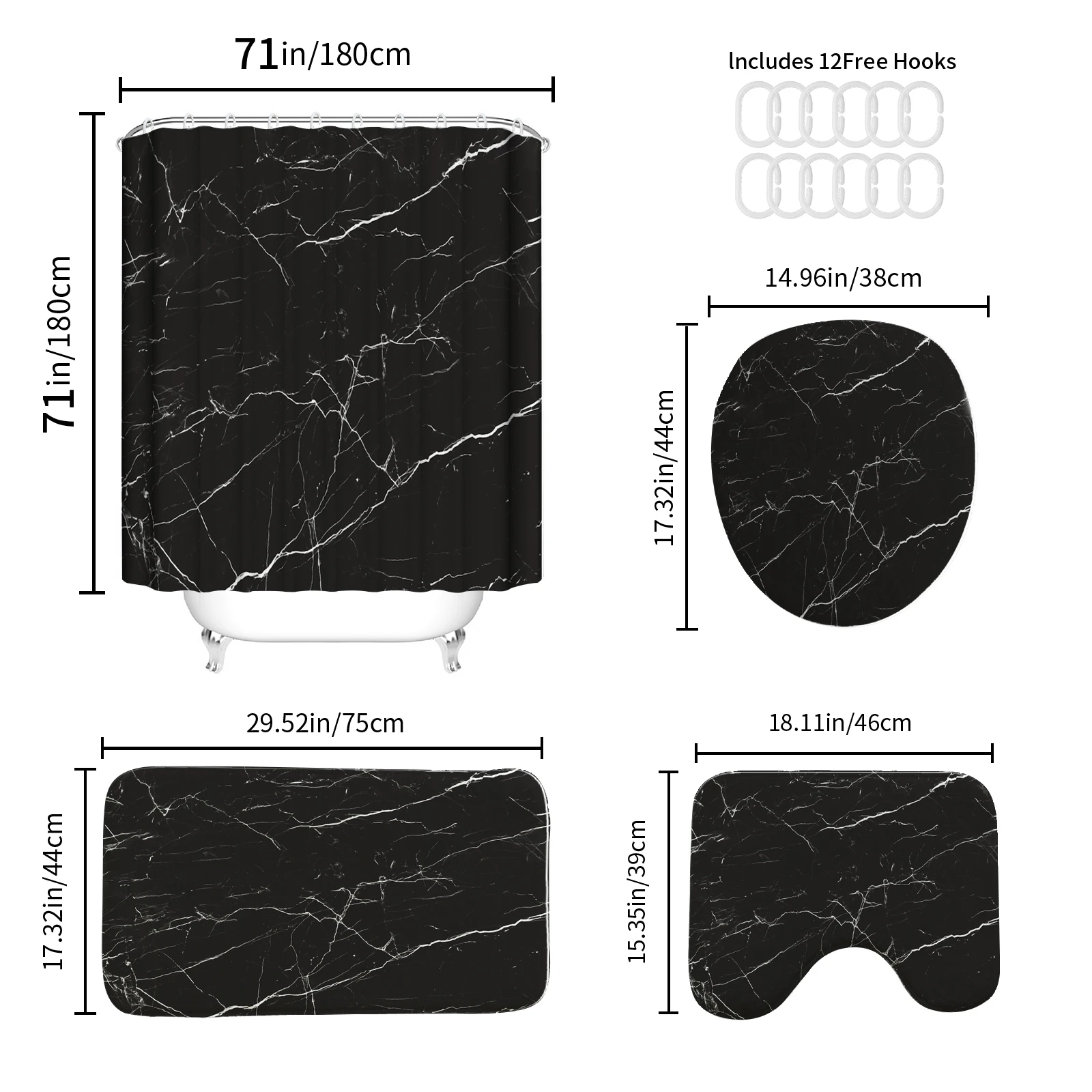 Marble texture shower curtain modern nordic minimalist polyester home décor bathroom curtain with hook