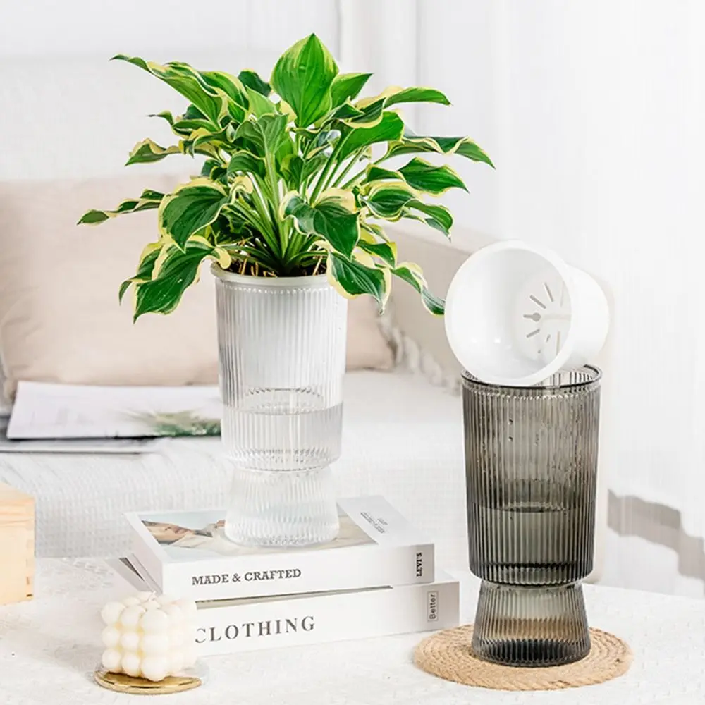 Self Watering Self-absorbing Flower Pots Plastic Transparent Vase Bamboo Planter Pots Succulents Waterless Cultivation