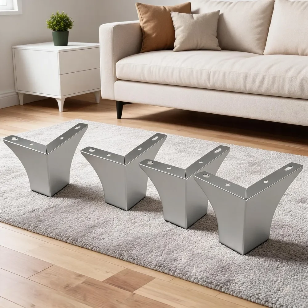 4pcs Metal Furniture Legs Replacement, Modern Design Sofa Coffee Table Cabinet TV Stand Feet, Heavy Duty Adjustable