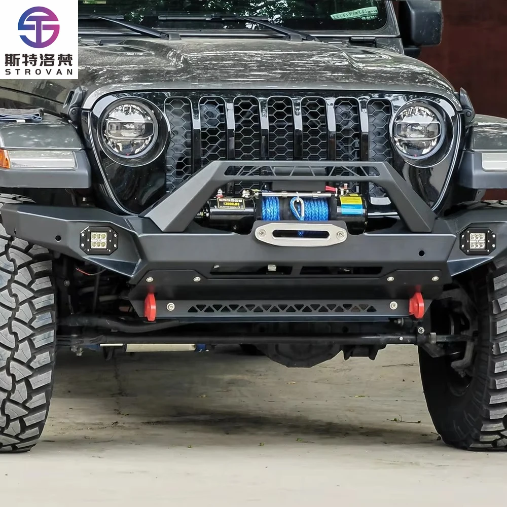 

AQTA Suitable for Modified Bumpers 2022 Gladiator Front Bumper Shield Size Surrounding Steel Full Width Bar(Winch Not Inclu