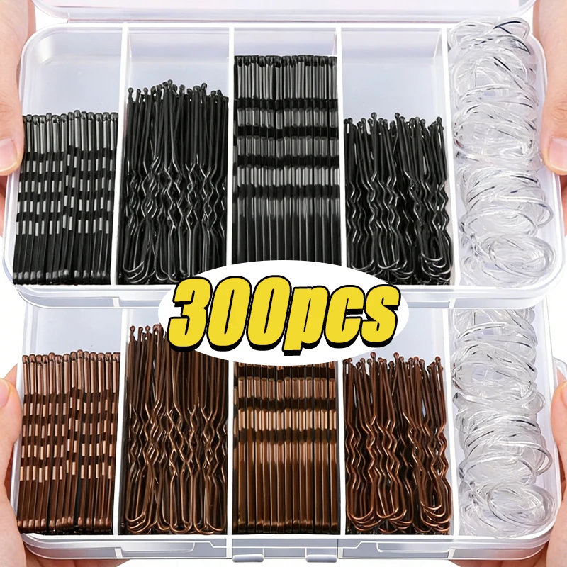 

300pcs/set Stylist Essential Hair Pins Kit for Buns Invisible Hair Accesories Decoration Daily Use with Clear Elastic Hair Bands