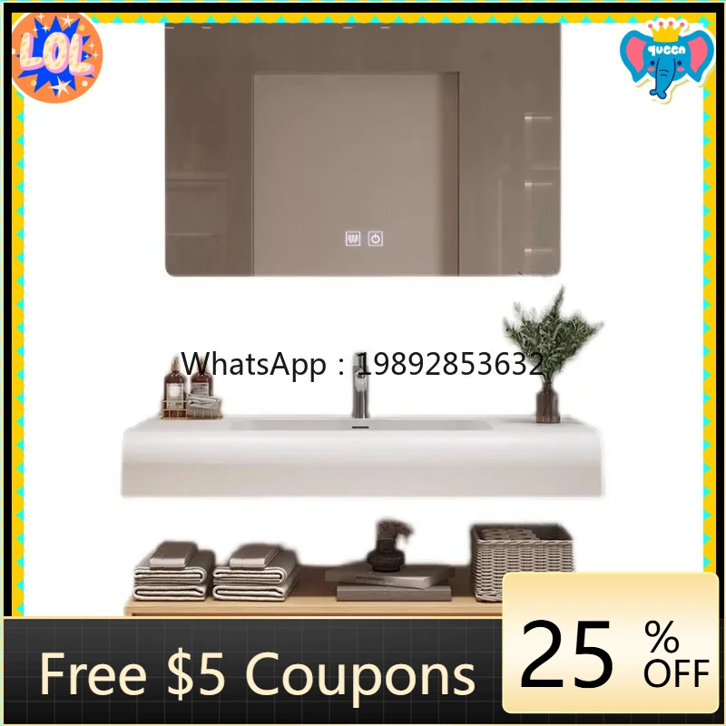 AB solid wood bathroom cabinet  skin feeling integrated basin toilet hand washing log wind washbasin smart bathroom cabinet