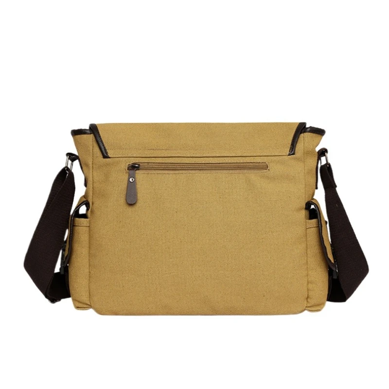 Vintage Canvas Messenger Bag Flap‑over Buckle Closure Adjustable Shoulder Strap Multi‑pocket Crossbody Satchel for Daily Commute