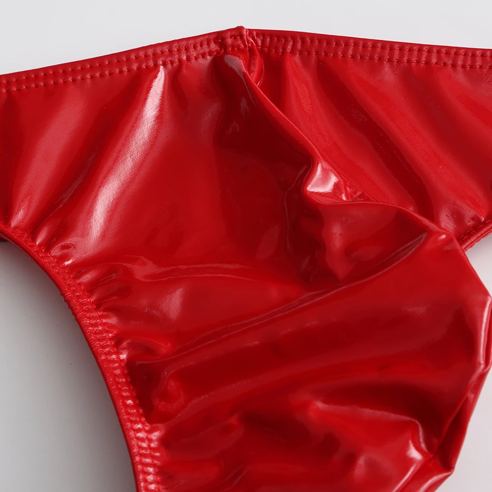 Glossy Imitation Leather G-string Underwear For Men Wide Belt Bulge Pouch Thong Low Waist Sexy Underpants Red Black M-3XL