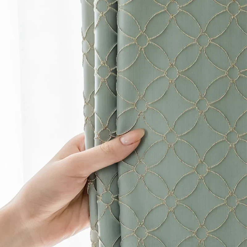 Aangepaste grijs groene klavertje vier reliëf jacquard verdikte verduisteringsgordijnen voor woonkamer slaapkamer Frans raam balkon
