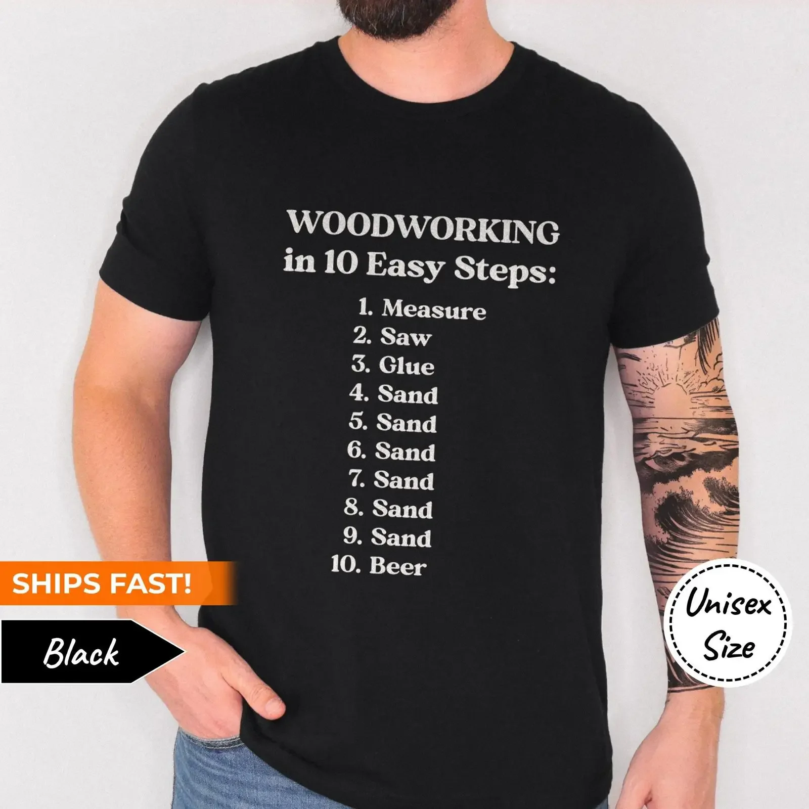 Funny Woodworking 10 Easy Steps T Shirt for Dad Husband Shop Teacher Carpenter Premium Bella Canvas vintage Washed Unisex homme