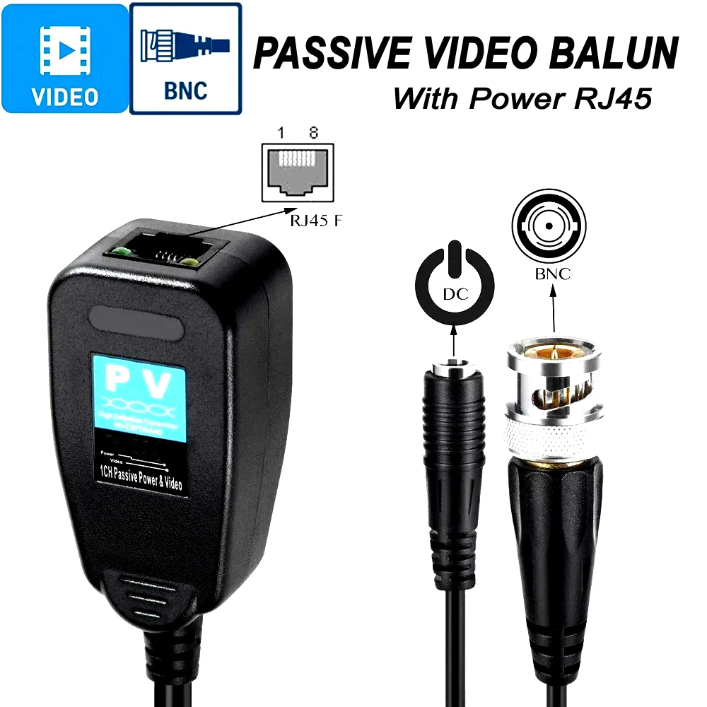 1CH Passive Balun RJ45 CCTV Video Transceiver Coax BNC Supply Power Connectors For CVI TVI AHD Cam Analog High Definition Camera