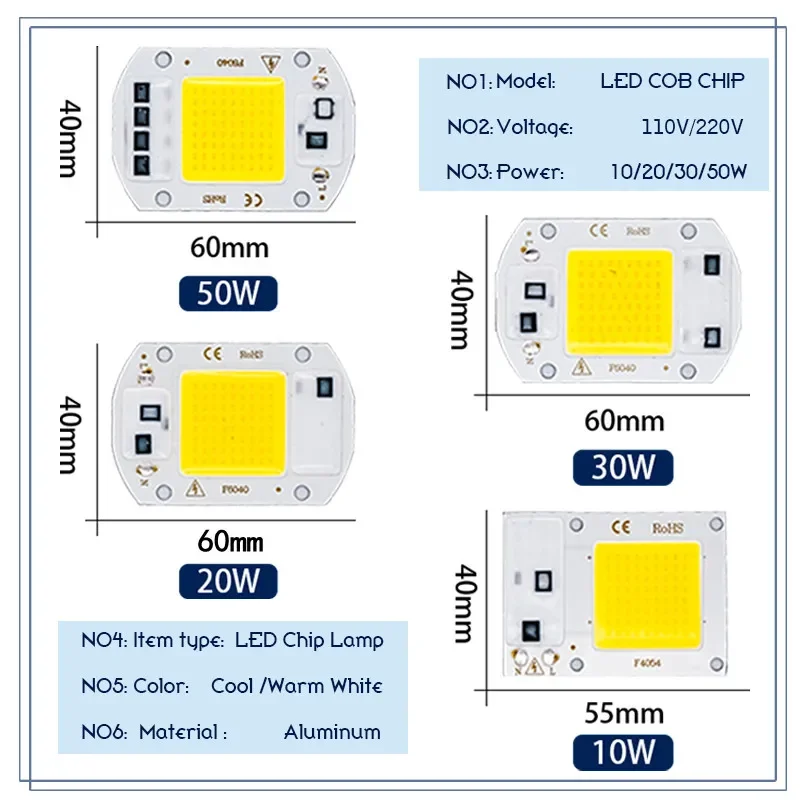 10pcs/lot 10W 20W 30W 50W 100W 150W LED Cob Chip 220V 110V No Need Driver DIY Flood Light Spotlight Lampada Outdoor Chip Lamp