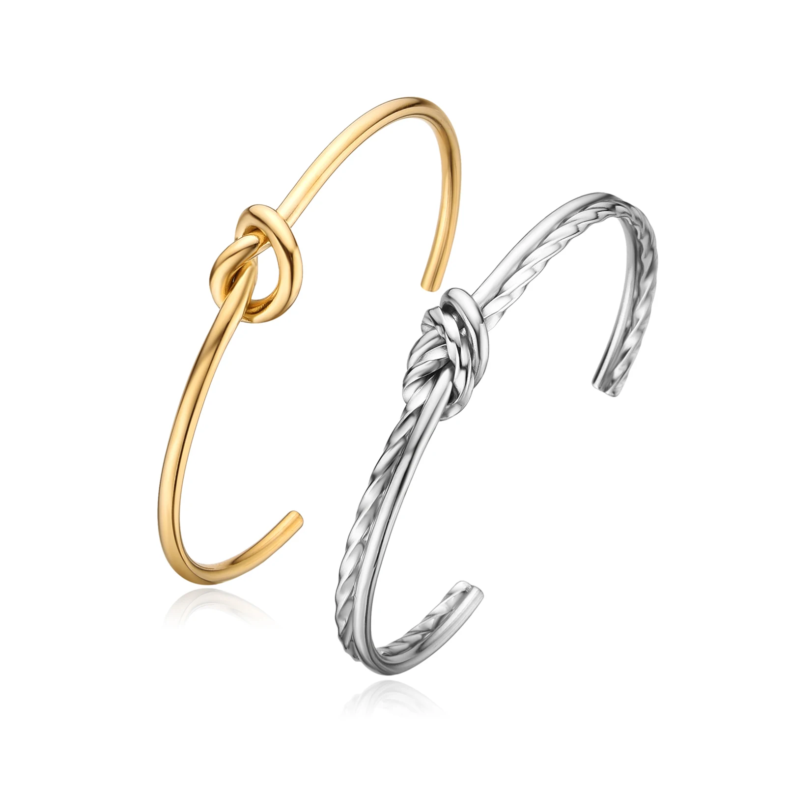 

2pcs Stainless Steel Heart Knot Cuff Bracelet for Women,Wire Open Bangle Twist Knot Bridesmaid bracelet with 14k Gold Plated