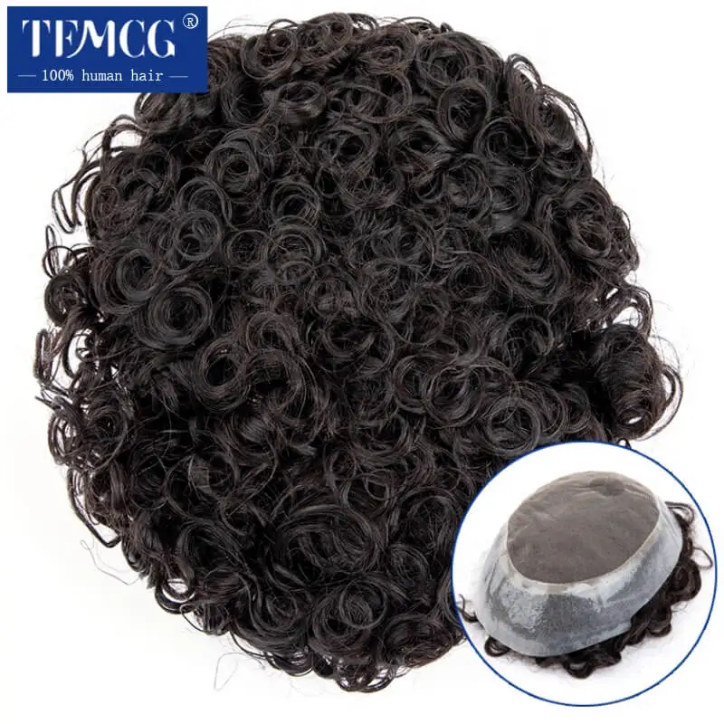 Australia 20Mm Rambut Keriting Pria Rambut Prostesis Pria Rambut Palsu 100% Rambut Manusia Alami Rambut Palsu Pria Wig Pria Sistem Pertukaran Wig Pria