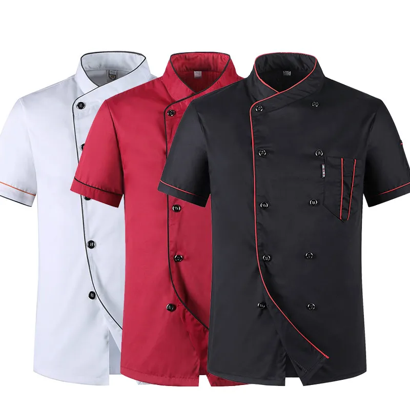 

Short Sleeve Restaurant Chef Kitchen Work Uniforms Double Breasted Sushi Bakery Cafe Waiter Catering Service Jackets or Aprons