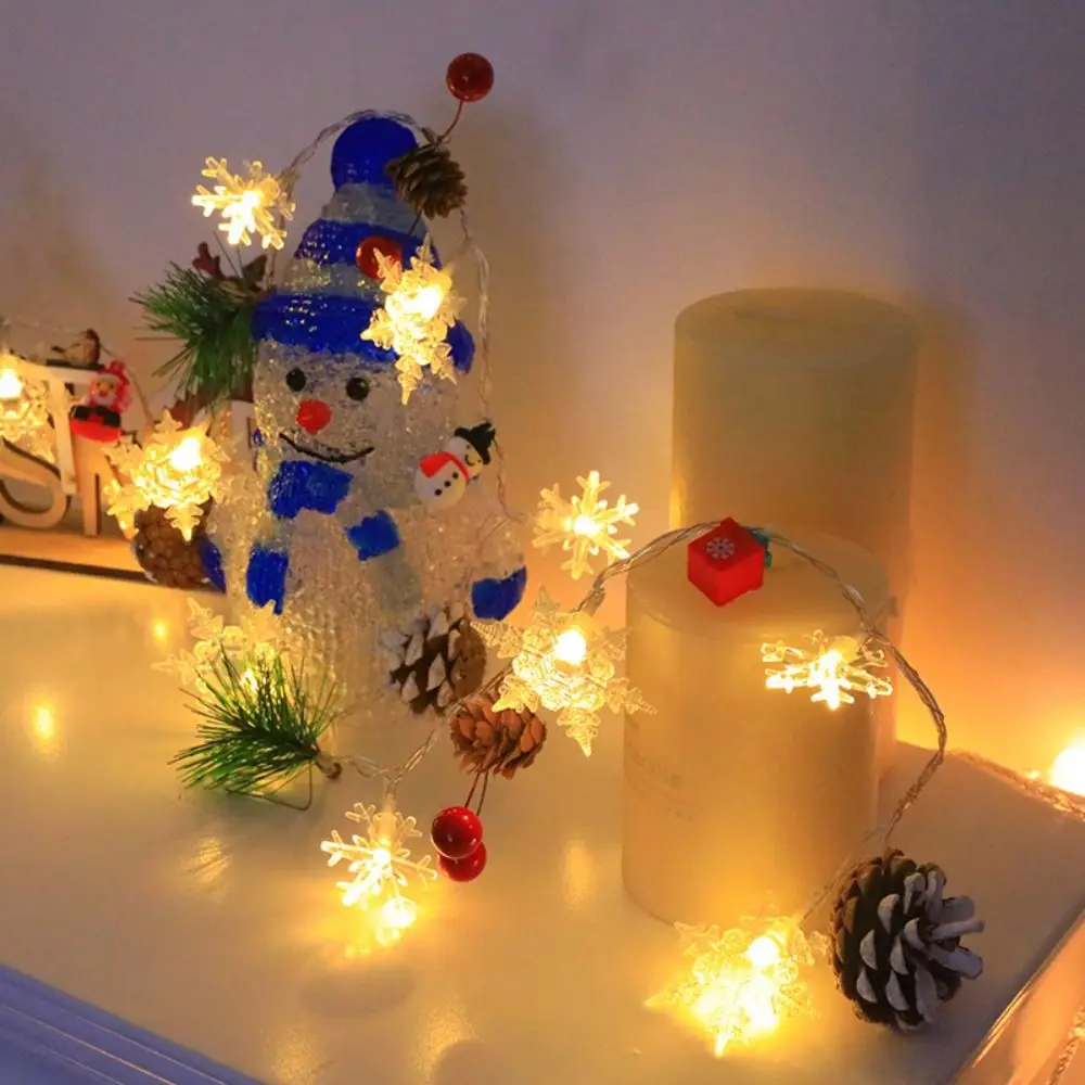 Creative Snowflake Light String Cartoon 20 LED LED Snowman Light String Warm Light Cute Holiday Decorative Lamp Christmas Tree