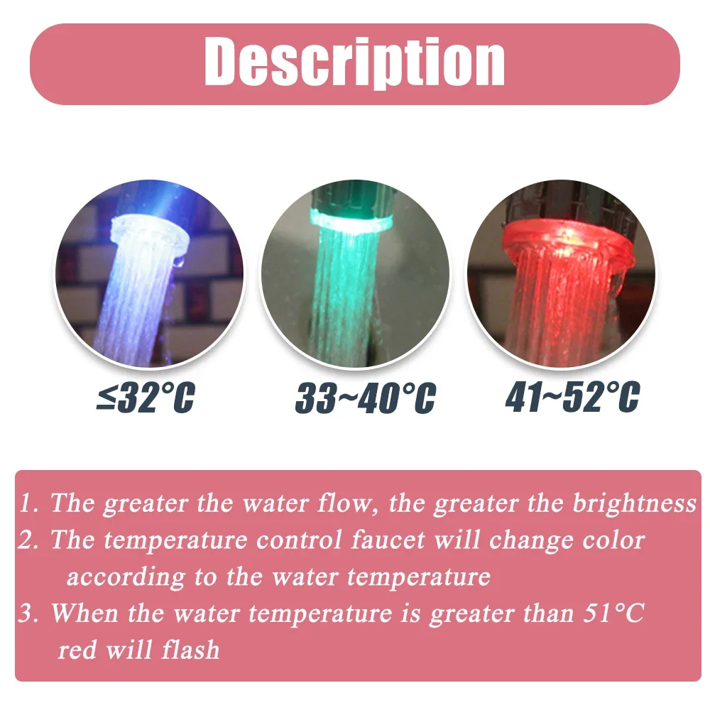 7 Colors LED Water Faucet Stream Light Kitchen Bathroom Shower Tap Faucet Nozzle Head Change Temperature Sensor Light LED Faucet