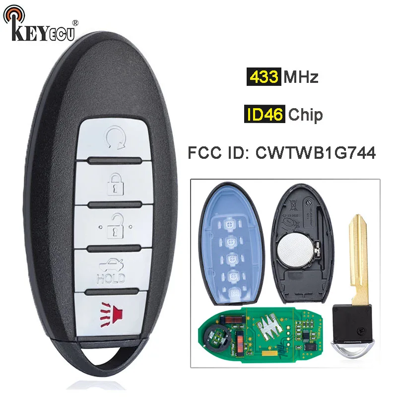 

Чип KEYECU 433,92 МГц ID46, идентификатор FCC: CWTWB1G744 дистанционный смарт ключ-брелок для Nissan Amada патруль 2014-2017 для Infiniti QX80 2014-2017