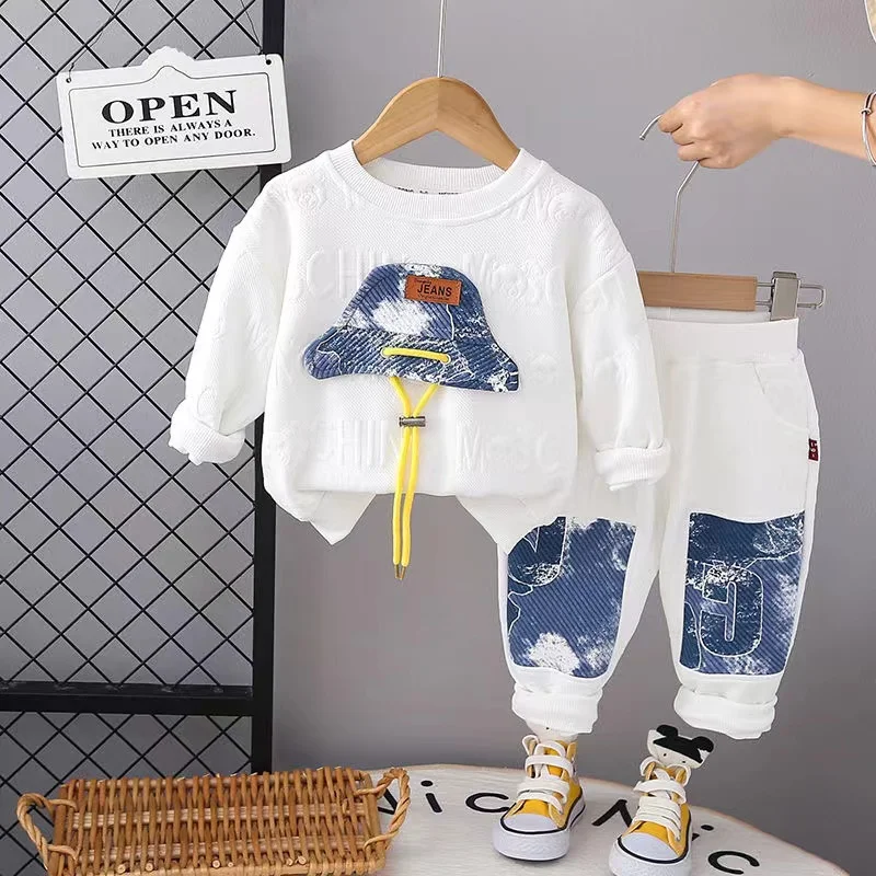 

Boys' Spring and Autumn hoodie Set New Style Children's Western-style Hoodie Boys and Girl Baby Fashion Sports Two-piece Set