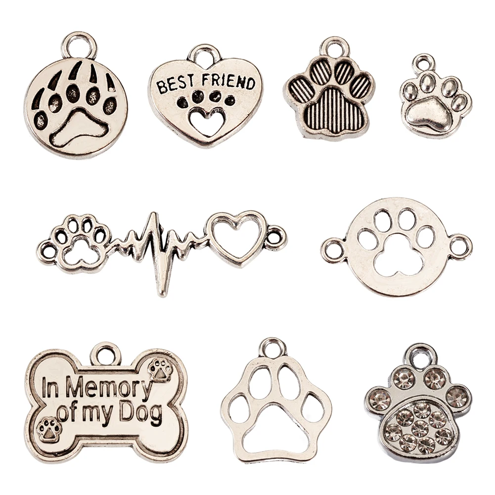 

1 Box Tibetan Style Dog Paw Print Heart Bone Shape Zinc Alloy Pendants Connectors Charms DIY Jewelry Making Finding Kit