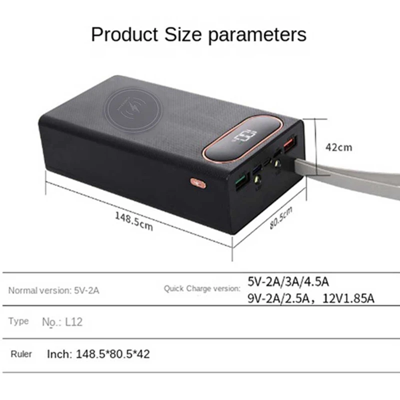 

Mobile Power Supply 12 18650 Batteries 22.5W Fast Charging 15W Wireless Charging Battery Box DIY Display Kit