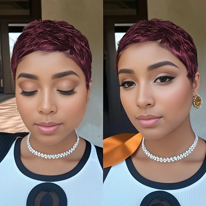 Peluca recta corta Bob corte Pixie peluca hecha a máquina cabello humano para mujeres