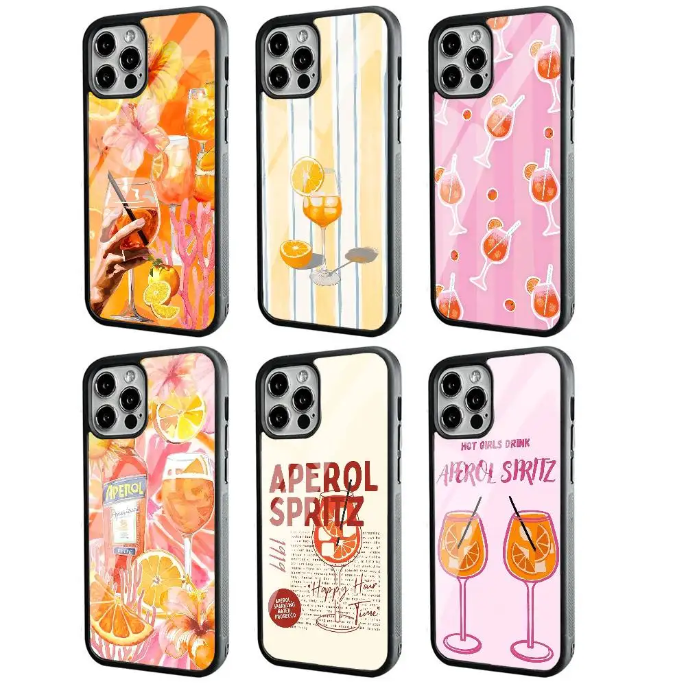 

Aperol Spritz Art Phone Case Black Hard Plastic Phone Case For Iphone 17 Air 16 15 14 13 12 11 Pro Max PC TPU Ins Case
