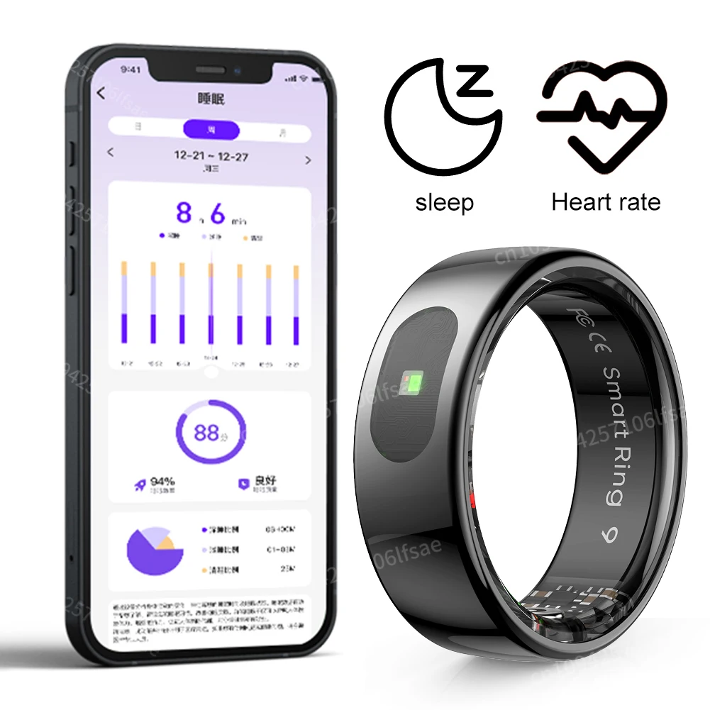 Smart Ring R08 Health and Sleep Monitor 5ATM Waterproof Sports Fitness Tracker With Charging Case Sleep Tracker for Phone