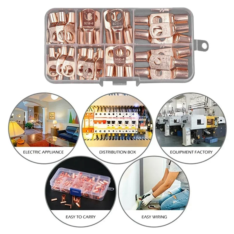 

140Pcs Wire Lug Connector Ring SC6-25 Copper Connectors Bare Cable Electric Crimp Terminal Connector Kit