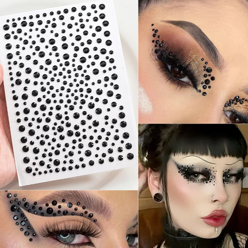 

325pcs Black Diamonds Face Sticker Press On Eyebrow Adhesive Glitter Diamond Eye Facial Decals Stage Makeup Tattoo Accessories