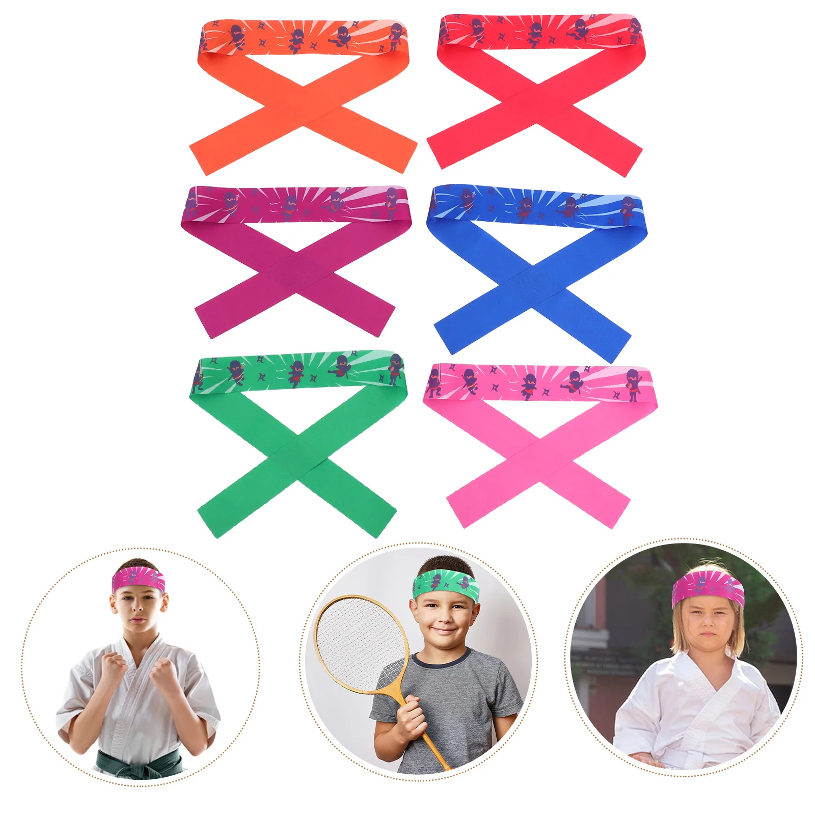 

6pcs Karate Headbands For Kids Reusable Breathable Ninja Head Band Sports Game Training Decorative Samurai Victory Headband