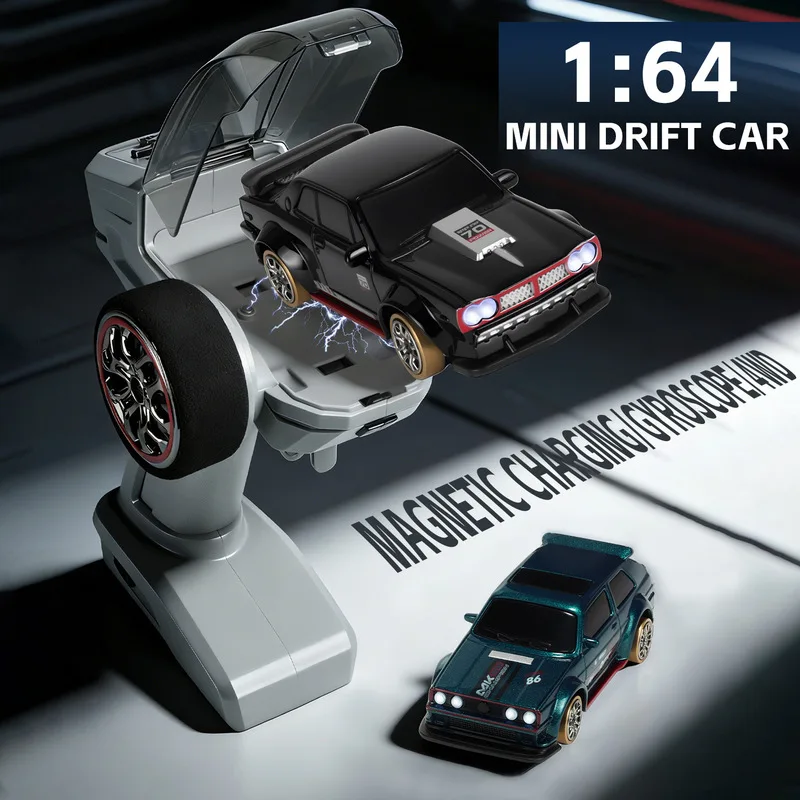 New 1/64 Mini Remote Control Car Full Scale Magnetic Charging Drift Desktop Series Pocket Car Entry Level Boy Gift Drift Racing