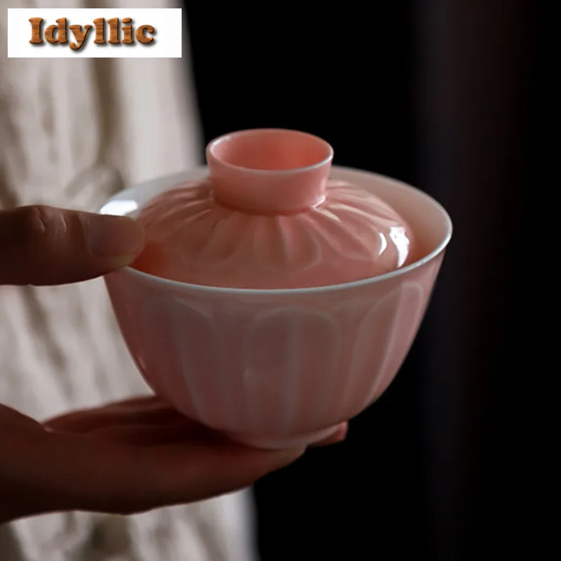 

130 мл розовый лотос с узором Gaiwan Boutique, чайная подставка, чайная миска с набором крышек, чаша для заваривания чая, принадлежности для чайной посуды, украшение