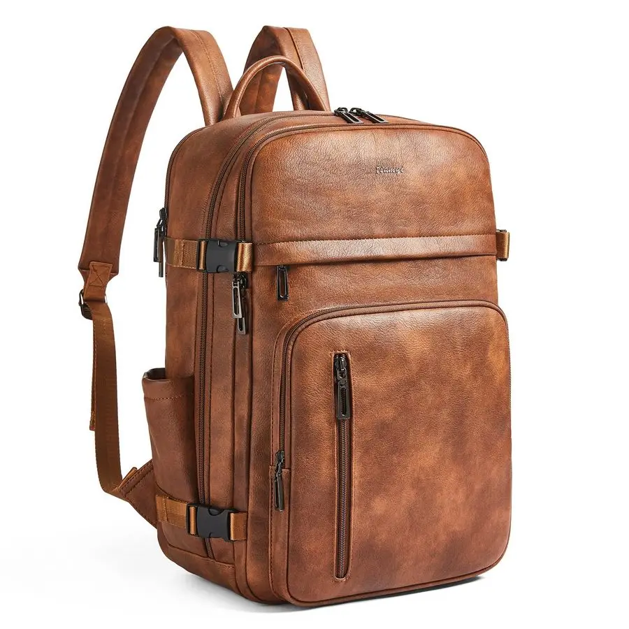 

Backpack for Women, Fits 17.0 Notebook, Stylish LayFlat Carryon Vegan Leather Backpack with Luggage Strap for Travel and Daily U