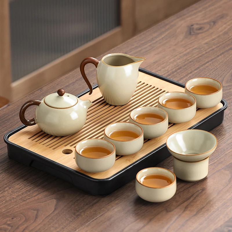 

Ru Kiln Kung Fu Tea Set 2025 New Light Luxury Chinese Office Parlor Covered Bowl Brewing Teapot Teacup Set