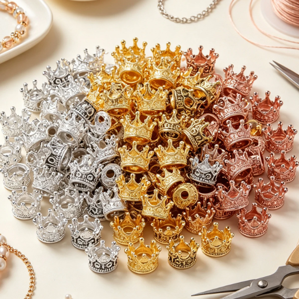 30Pcs Tiny Crown Ornaments in Vintage Alloy Style, Versatile Decor Set for Architectural Models, Home Displays ZSY