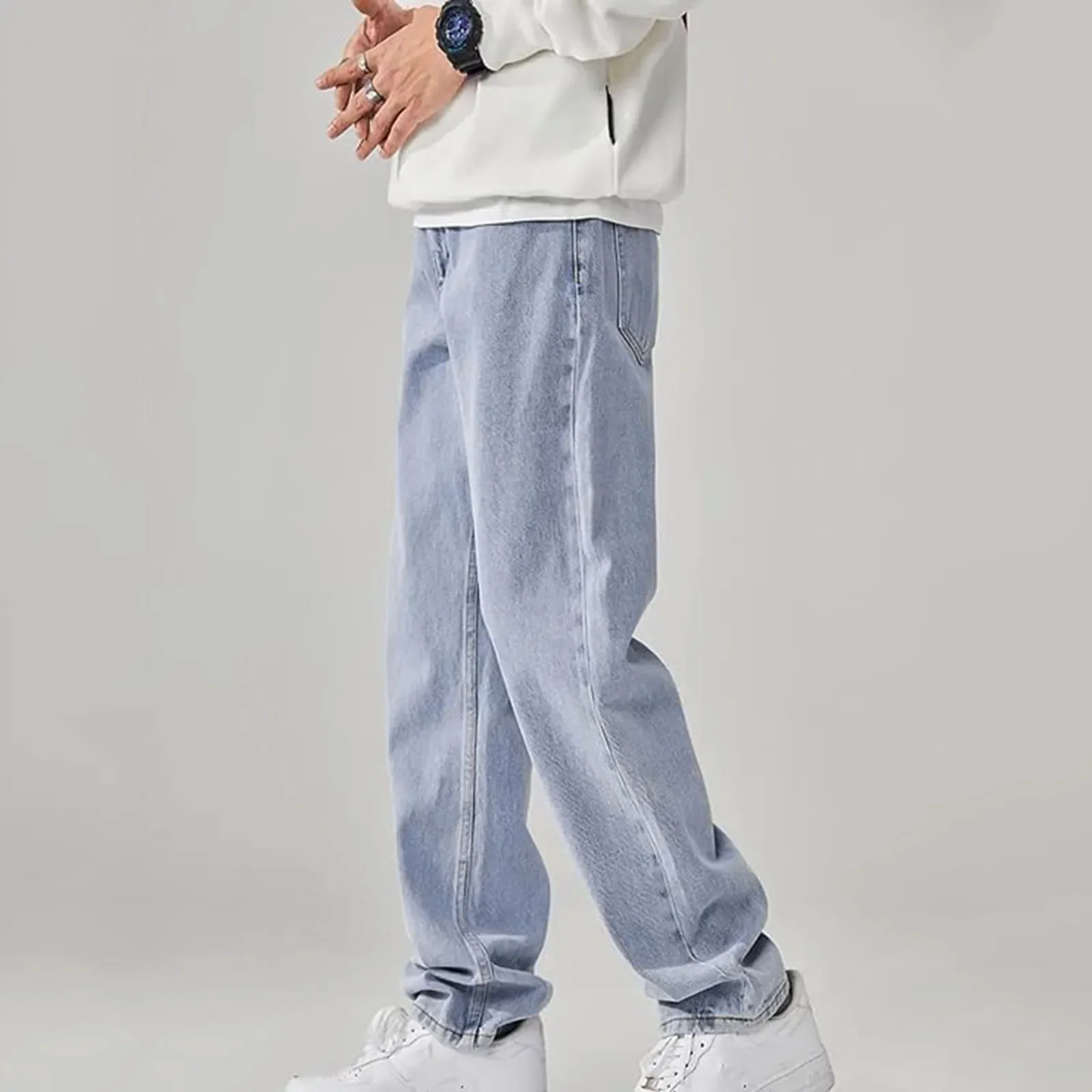 

2024 Spring New Streetwear Baggy Jeans Men Korean Fashion Loose Straight Wide Leg Pants Male Brand Clothing Black Light Blue