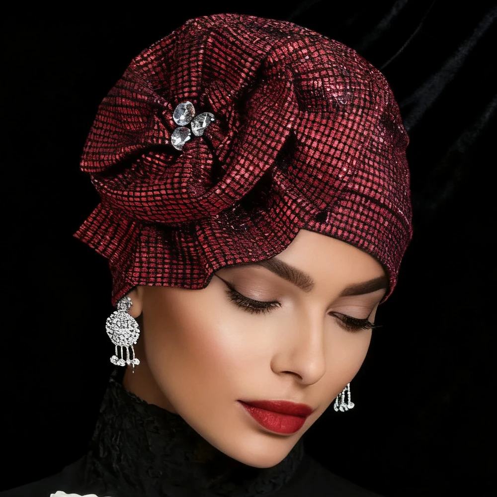 

Shimmer Flower Turban Indian Hat Muslim Hijab Glitter Bonnet Beanies Women Chemo Cap Hair Loss Headscarf Headwrap Turbante Mujer