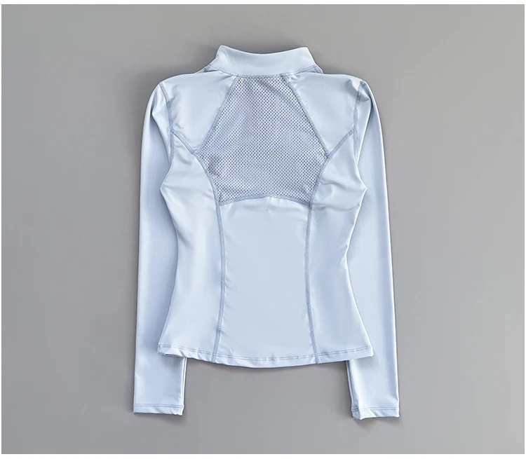 Outdoor-Laufshirt für Damen, Frühling und Herbst, Neuer Yoga-Anzug mit Halbem Reißverschluss, Schlankmachendes Fitness-Trainingsshirt mit Langen Ärmeln für Frauen – Detail 13