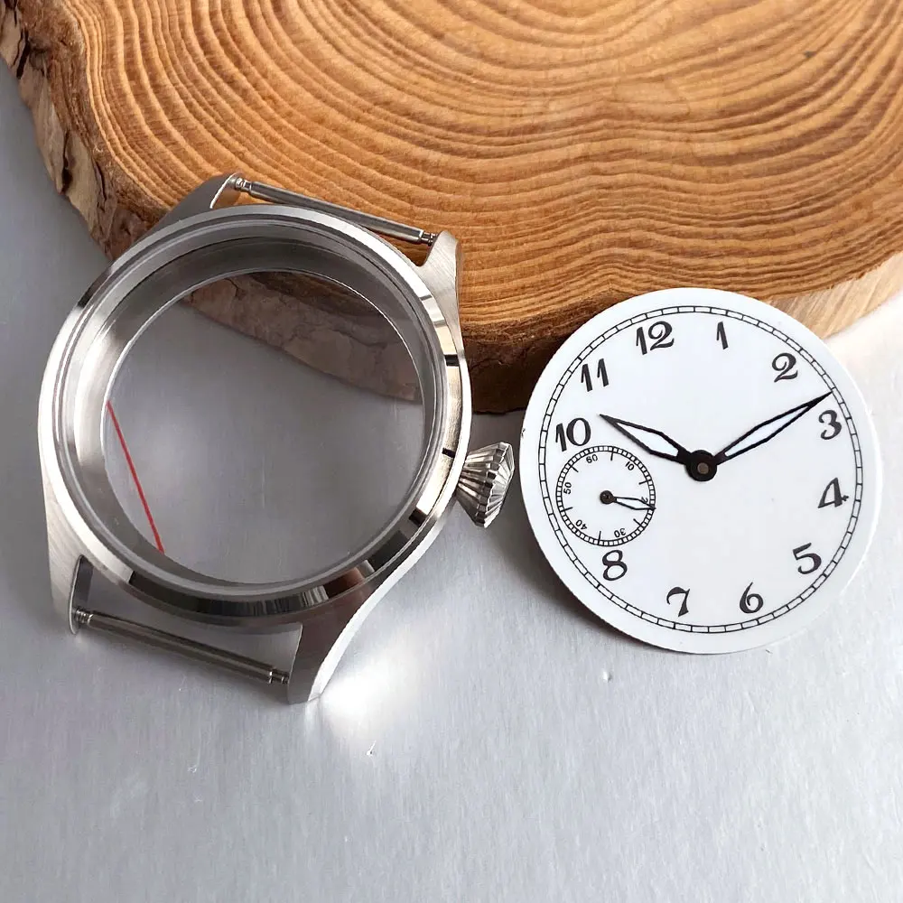 Retro Style Men Watch Case 42mm Stainless Steel Sapphire Crystal for ST3600 ETA 6497 Hand-winding White Enamel Dial Hands Set