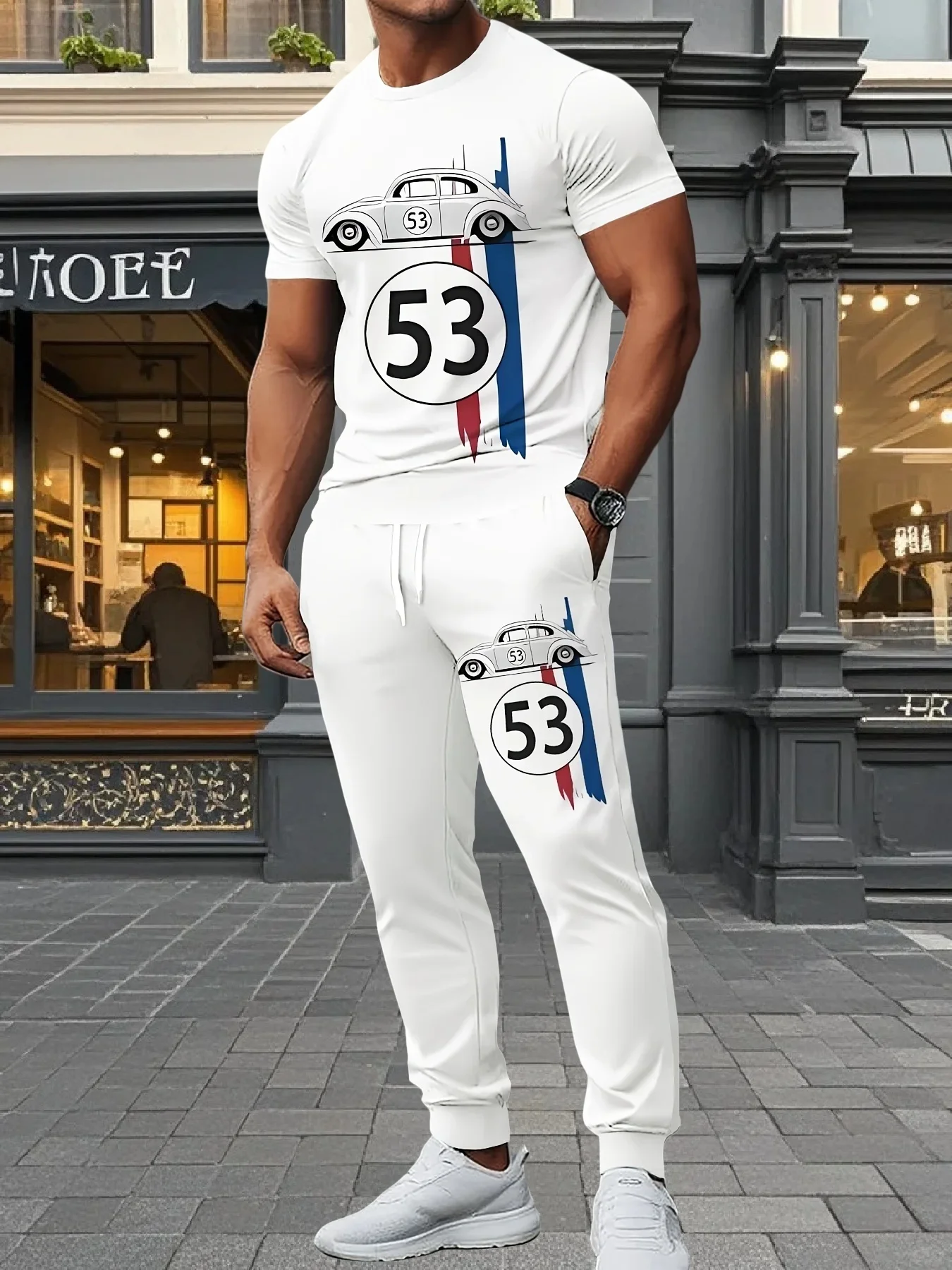 

The 2025/26 Summer New Men's Set 3D Car No. 53 Printed Casual Fashionable Lightweight and Breathable Outdoor Sportswear