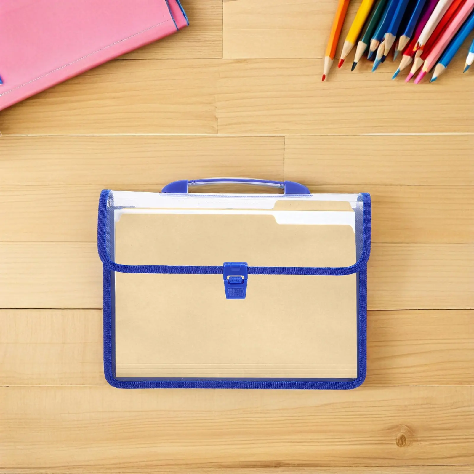 1Set Waterproof Expandable Document Organizer Transparent Folder with Snap Button Closure and Portable Handle for Office Travel