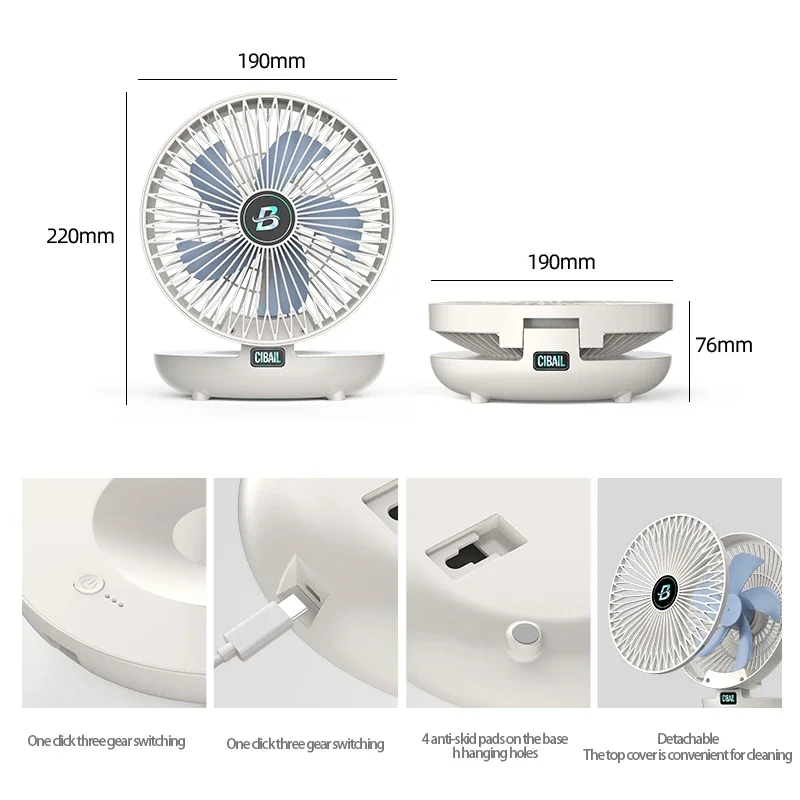ABYYTE 2025Venta caliente 2 en 1 ventilador de escritorio plegable aire acondicionado portátil ventilador montado en la pared recargable con 3 engranajes para el hogar Oficina