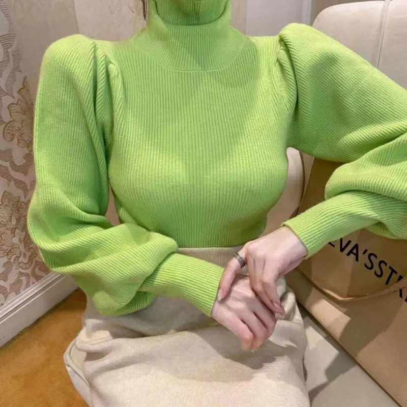 Autumn and Winter Women's Pullover Turtleneck Patchwork Screw Thread Solid Underlay Fashion Casual Commuter Long Sleeve Tops