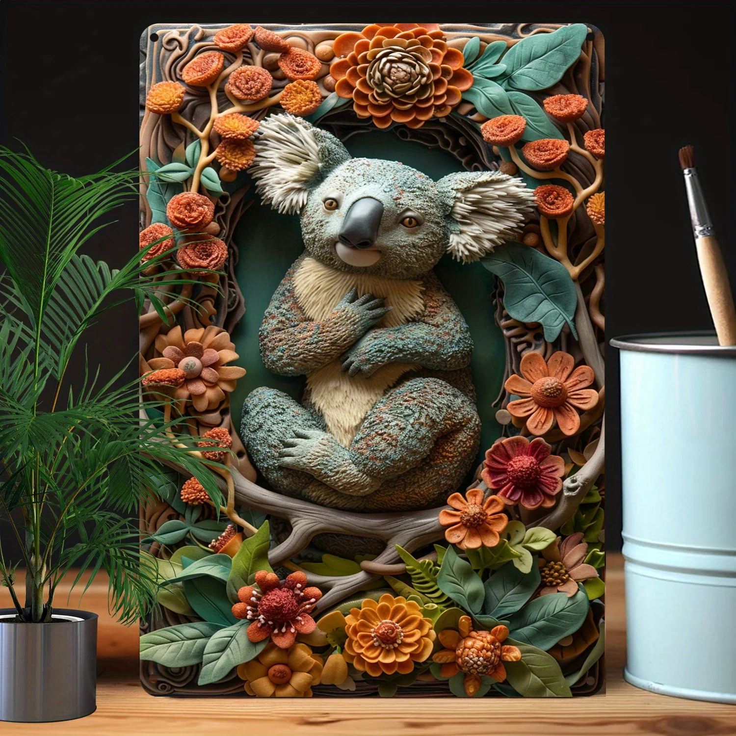 Koala Themed 2D Effects Aluminum Tin Sign 100% Aluminum Moisture Resistant 32% Higher Bending Resistance