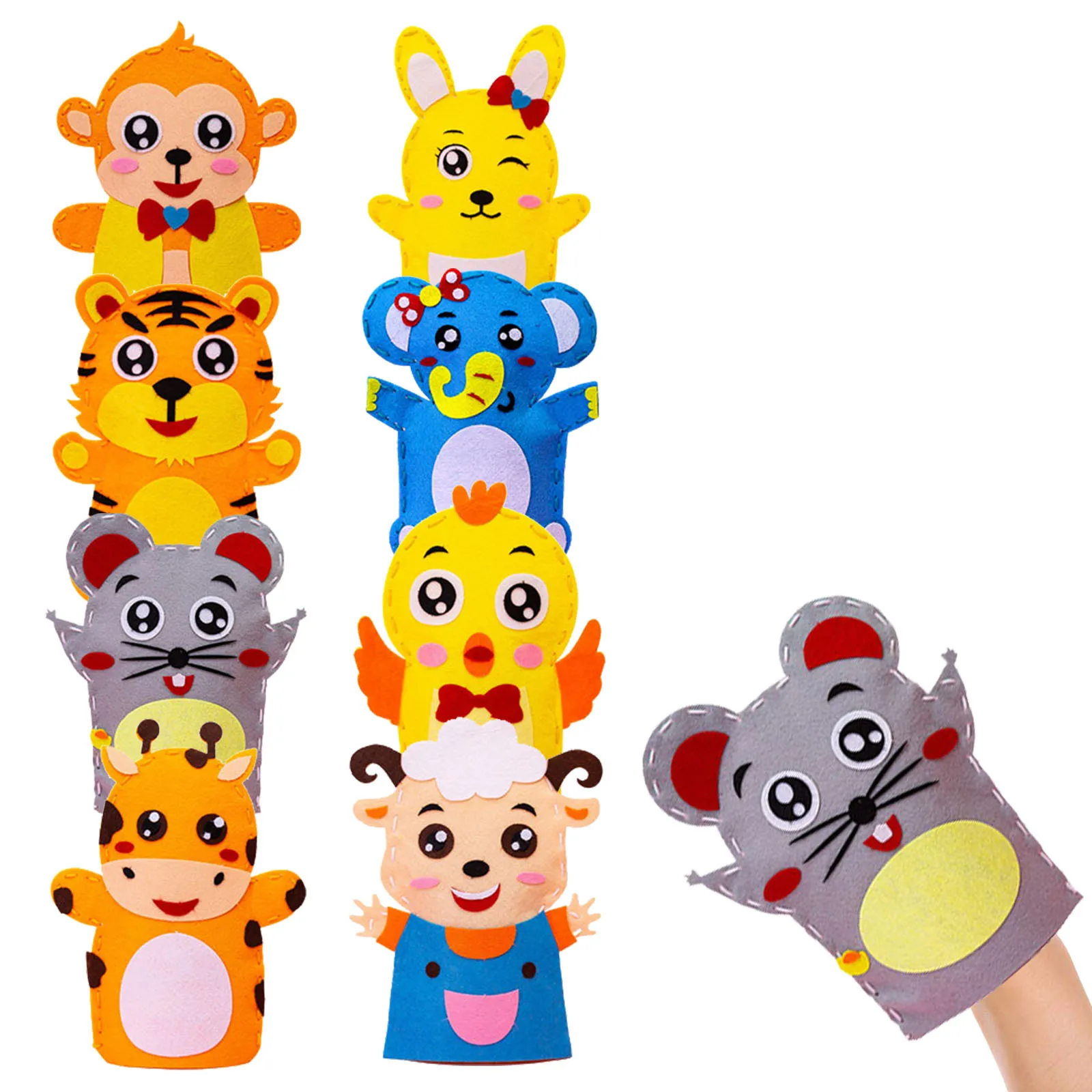 Marionnette à main Non tissée, ensemble artisanal de bricolage, Style dessin animé, sac de matériel éducatif pour enfants, Kit de couture pour développement précoce, 8 pièces