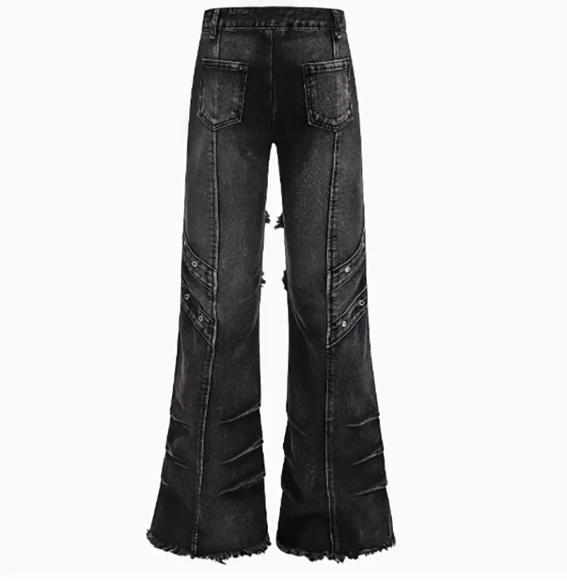 2026 New Women's Black Distressed Denim Jeans Vintage Washed Cargo Multi-Pocket Wide Leg Pants Y2K Hot Girl Streetwear Jeans