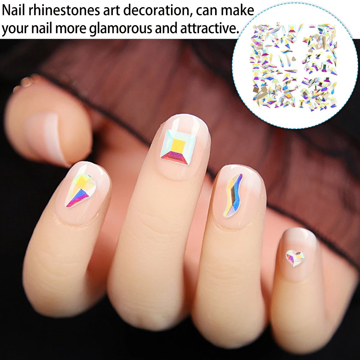 

100pcs Flatback Crystal Rhinestones Nail Gems Decorations Diy Art Craft Shiny Easy Apply Ab Sparkling Stones Face Makeup