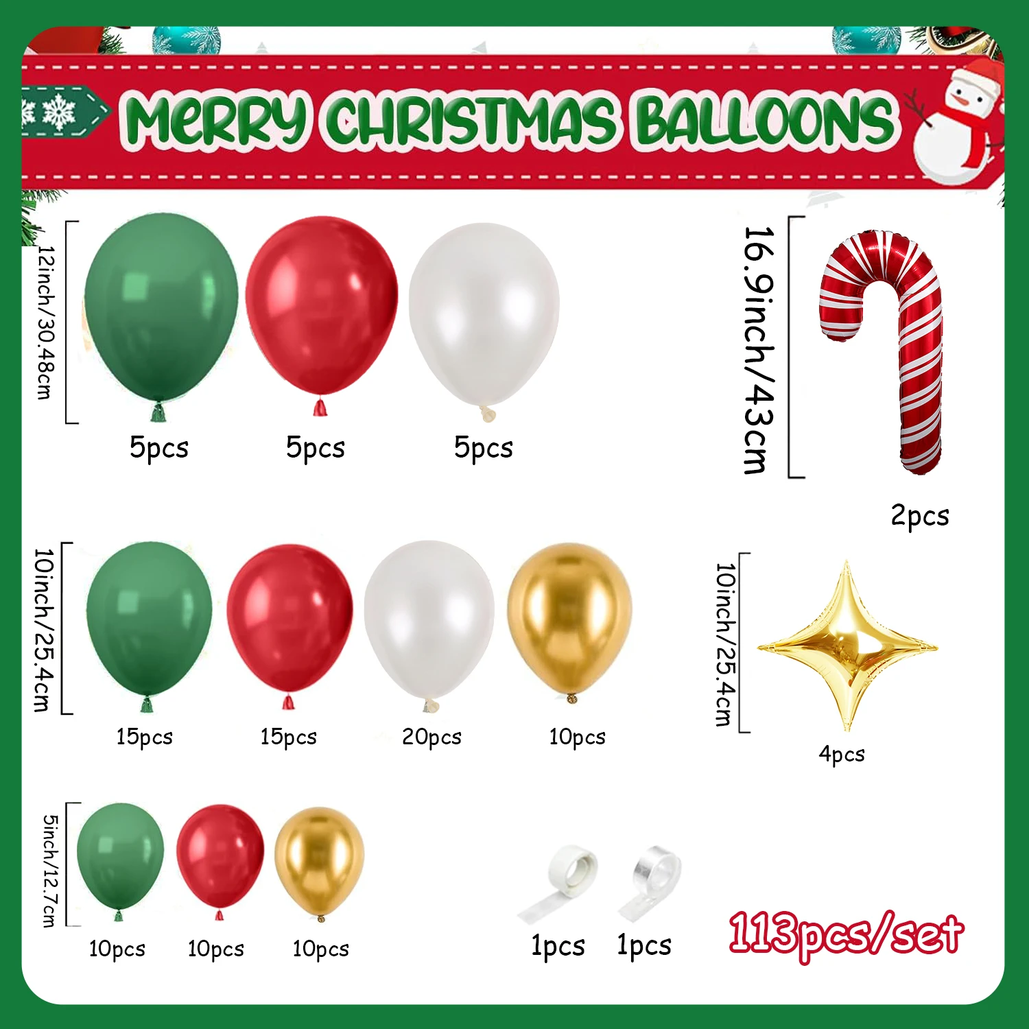 مجموعة قوس بالونات لحفلات عيد الميلاد مكونة من 113 قطعة، بالونات قصب عيد الميلاد مع بالونات لاتكس بيضاء لؤلؤية حمراء وأخضر وأحمر، مثالية لتزيين حفلات عيد الميلاد والديكور الداخلي #2