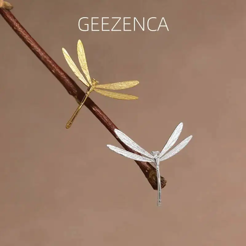

GEEZENCA 925 Sterling Silver 3D Dragonfly Brooch For Women Artistic Insect Personalized Clothing Accessories Pins Dainty Gift