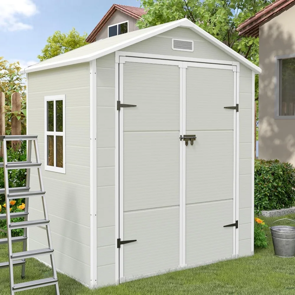 

Outdoor Resin Plastic Garden Storage Shed 6x4.5 FT for Bike, Tool, Outside Sheds Box with Lockable Door for Backyard, Patio,Lawn