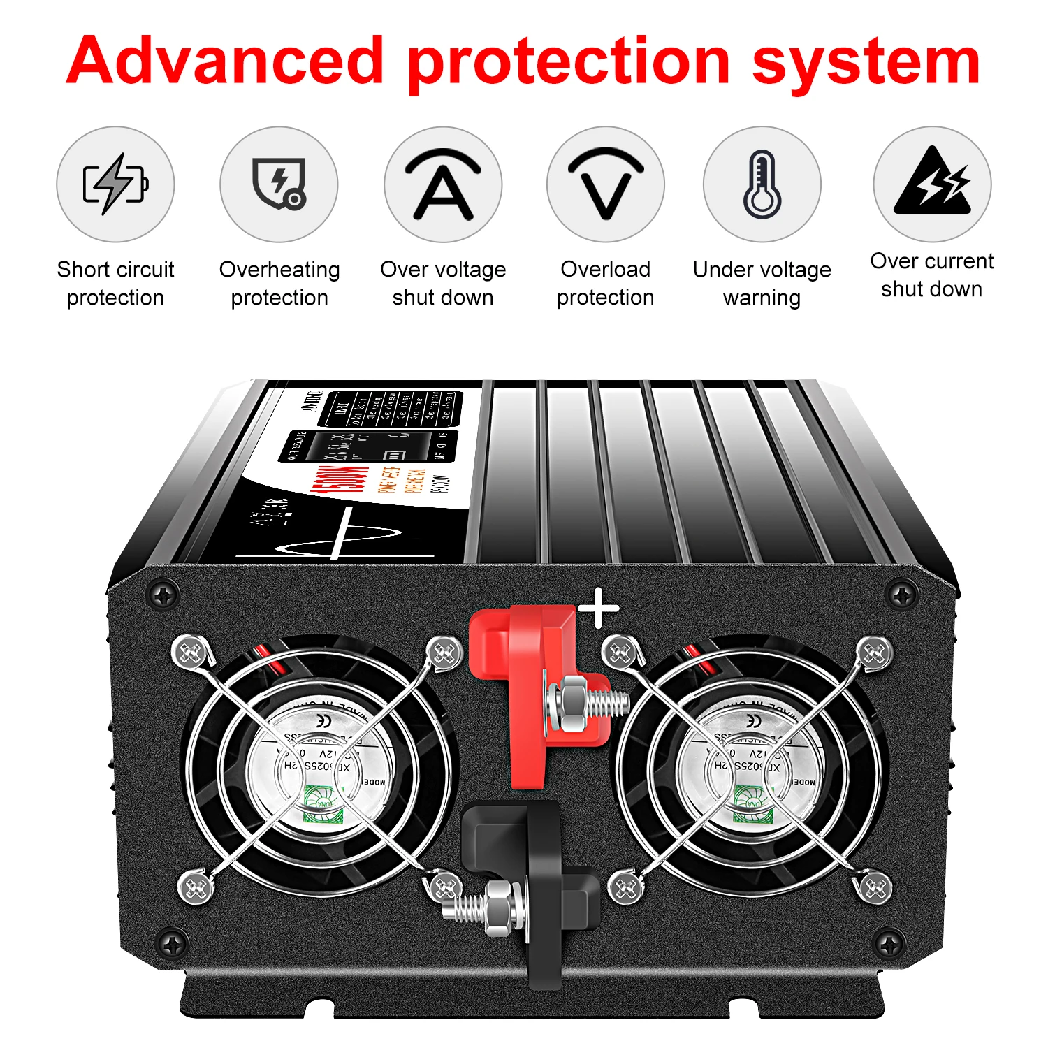 2500W pure sine wave power inverter 12V/24V/48V DC to 110V 220V AC LCD screen