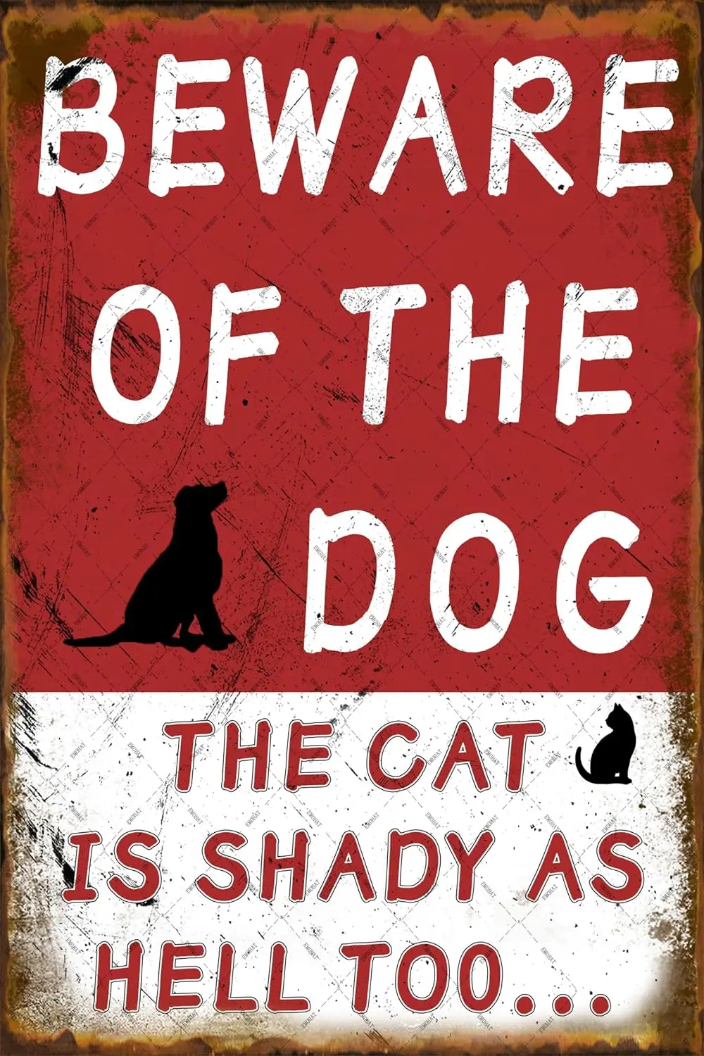 Warning Sign Beware Of The Dog The Cat Is Shady As Hell Too Guard Metal Tin Sign Posters Wall Decoration for Home Bar Cafe Yard