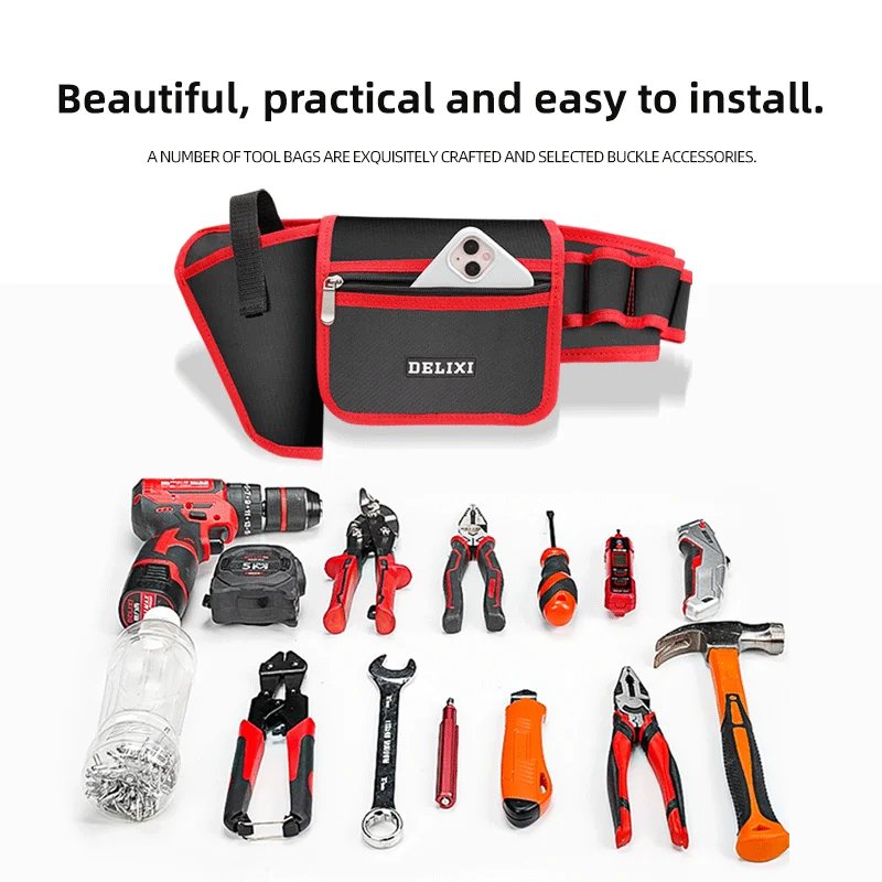 Multi-function Electrician Waist Tool Bag Oxford Cloth Multilayer Storage Pouch for Wrench Pliers Hand Tools